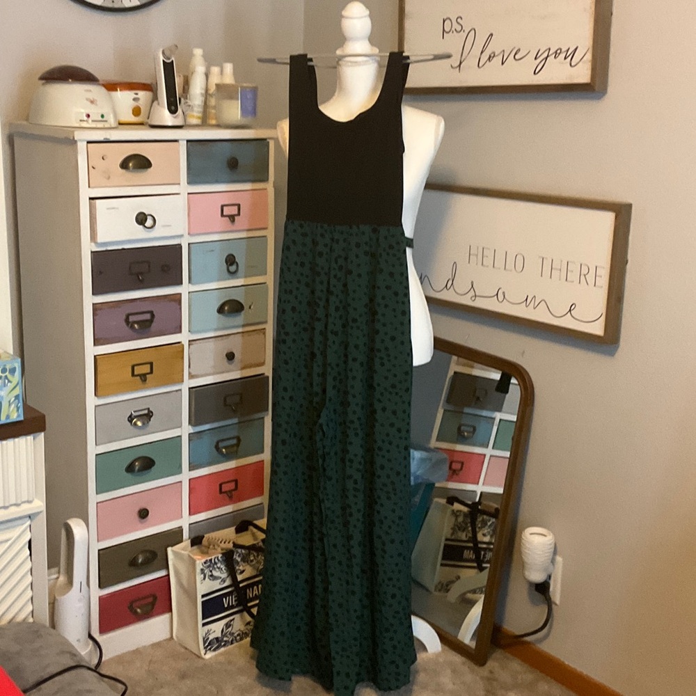 Black and Green Patterned Jumpsuit